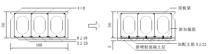 某鋼筋混凝土板梁加固斷面示意圖
